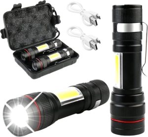 LED Taschenlampe Set 2 Stück - 2000 Lumen Extrem Hell, USB Aufladbar, Wasserdicht IPX5, Ideal für Outdoor Camping und No