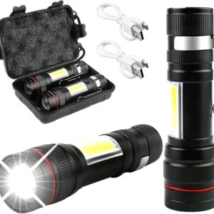 LED Taschenlampe Set 2 Stück - 2000 Lumen Extrem Hell, USB Aufladbar, Wasserdicht IPX5, Ideal für Outdoor Camping und No