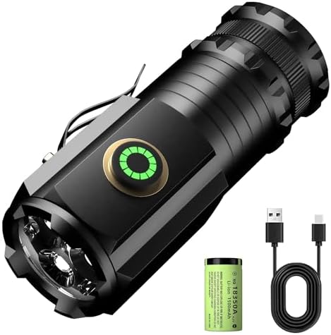 ASORT LED Taschenlampe Mini 5000 Lumen - Extrem hell, aufladbar, IPX6 wasserdicht für Camping und Outdoor-nutzung