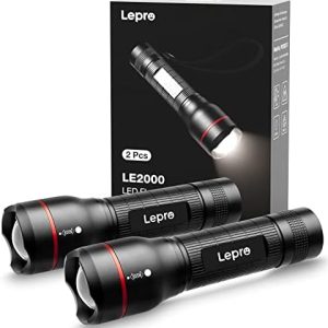 Lepro LED Taschenlampe LE2000 – Extrem helle, zoombare, wasserdichte Handlampe für Camping, Outdoor und Wandern (2 Stück