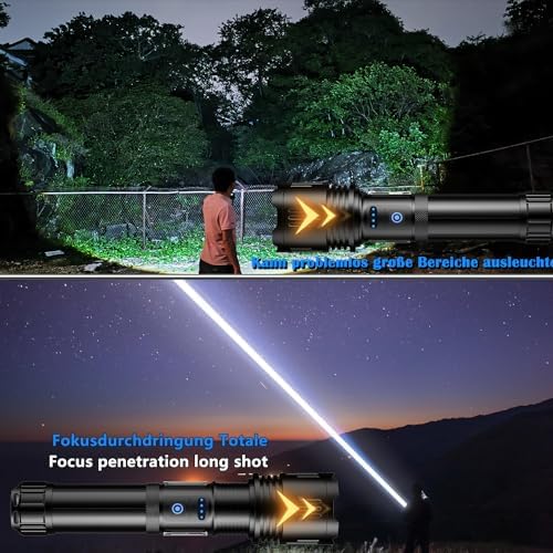 ASORT LED Taschenlampe Mini 5000 Lumen - Extrem hell, aufladbar, IPX6 wasserdicht für Camping und Outdoor-nutzung