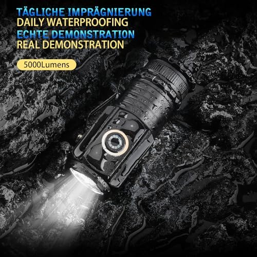 ASORT LED Taschenlampe Mini 5000 Lumen - Extrem hell, aufladbar, IPX6 wasserdicht für Camping und Outdoor-nutzung