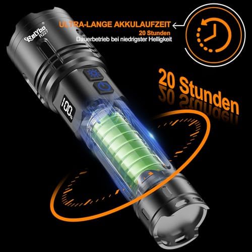 XHM90.2 LED Taschenlampe 500.000 Lumen - Extrem hell, aufladbar & dimmbar für Outdoor Notfälle