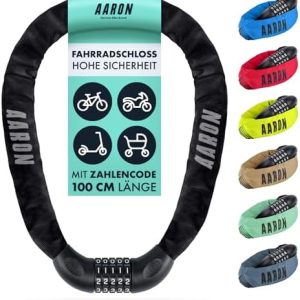 AARON Lock One Kettenschloss mit 5-stelligem Zahlencode – Sichere Lösung für E-Bike, Mountainbike & Rennrad in Schwarz