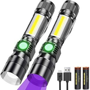 Karrong LED Taschenlampe USB Aufladbar, 395nm UV Licht mit 7 Modi für Outdoor Camping – 2 Stück