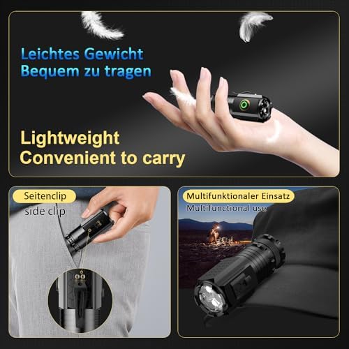 ASORT LED Taschenlampe Mini 5000 Lumen - Extrem hell, aufladbar, IPX6 wasserdicht für Camping und Outdoor-nutzung