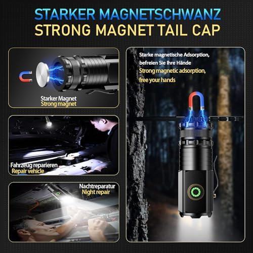 ASORT LED Taschenlampe Mini 5000 Lumen - Extrem hell, aufladbar, IPX6 wasserdicht für Camping und Outdoor-nutzung