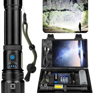 LED Taschenlampe 1000000 Lumen - Extrem Hell & Aufladbar mit 7 Lichtmodi für Camping und Wandern, IPX7 Wasserdicht