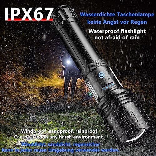 ASORT LED Taschenlampe Mini 5000 Lumen - Extrem hell, aufladbar, IPX6 wasserdicht für Camping und Outdoor-nutzung