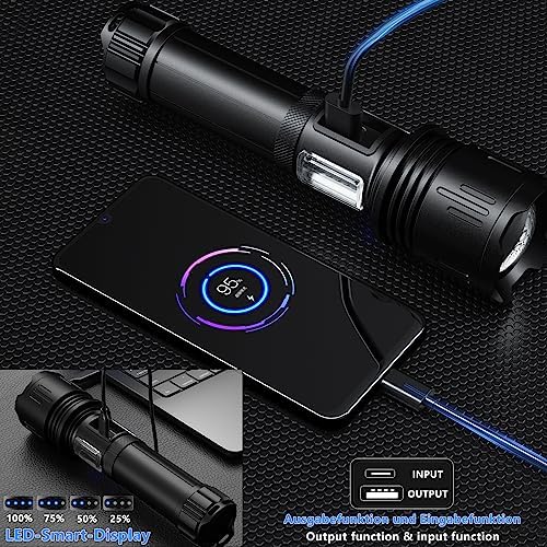 ASORT LED Taschenlampe Mini 5000 Lumen - Extrem hell, aufladbar, IPX6 wasserdicht für Camping und Outdoor-nutzung