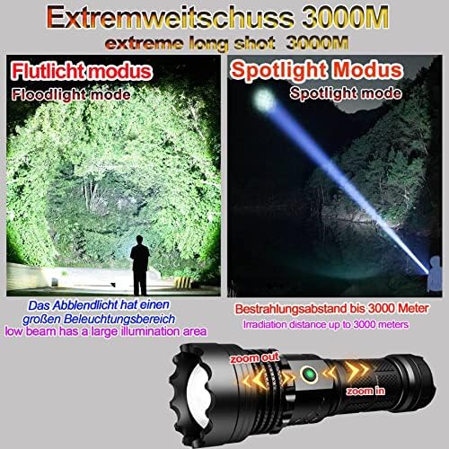 ASORT LED Taschenlampe Mini 5000 Lumen - Extrem hell, aufladbar, IPX6 wasserdicht für Camping und Outdoor-nutzung