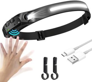 Superhelles USB wiederaufladbares LED-Stirnlampe 350 Lumen mit 230° COB Sensor - Leicht & IPX4 wasserdicht für Angeln un