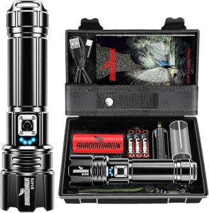 Shadowhawk LED Taschenlampe 500000 Lumen – Extrem helle, USB aufladbare, taktische Campinglampe mit 5 Lichtmodi und IP67